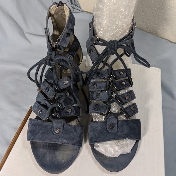 Colin Stuart size 6 Blue Suede Gladiator Sandals Shoes Flat lace up GUC! - Picture 2 of 8
